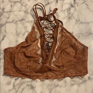 Sexy brown and nude front lace-up bra
